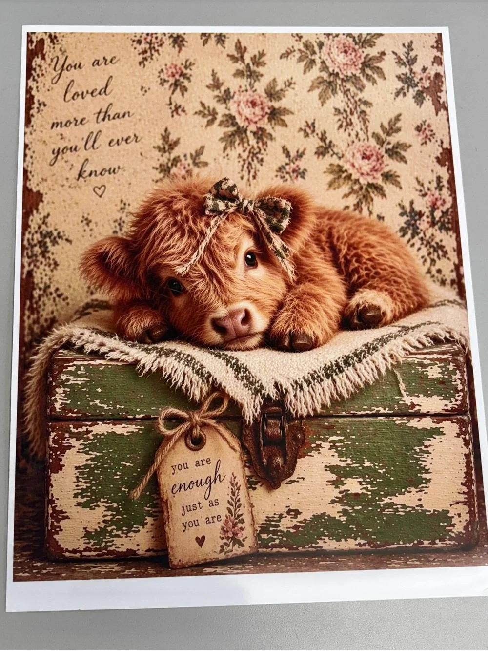 Brown Highland Calf Wall Art Print with Loving Sentiment